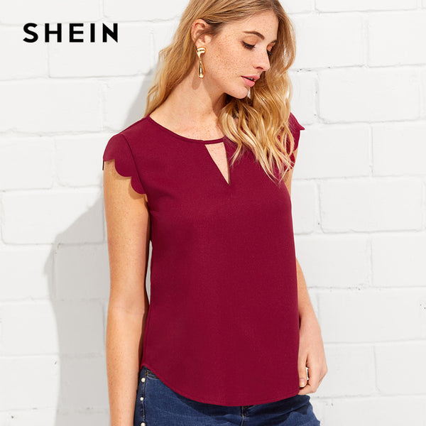 Round Neck Cap Sleeve Blouse