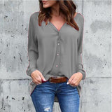 Long Sleeve Blouse Button Loose