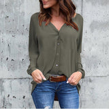 Long Sleeve Blouse Button Loose