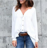 Long Sleeve Blouse Button Loose